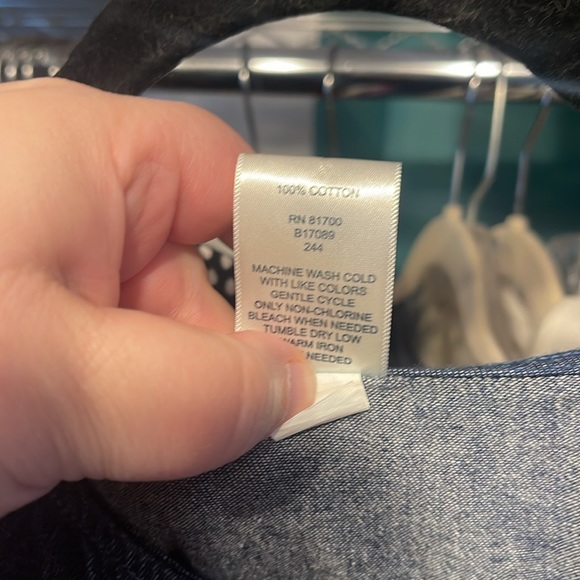 BLAIR L dark blue denim chambray shirt dress button front modest midi casual - Picture 3 of 6